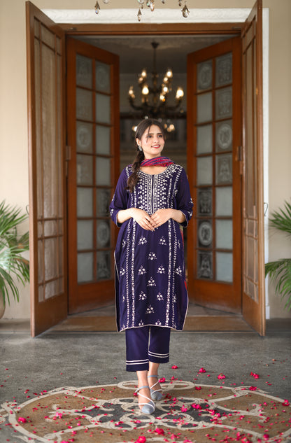 Neelam Noor- Navy Blue Gotta Embellished 3-Piece Suit with Tie-Dye Dupatta