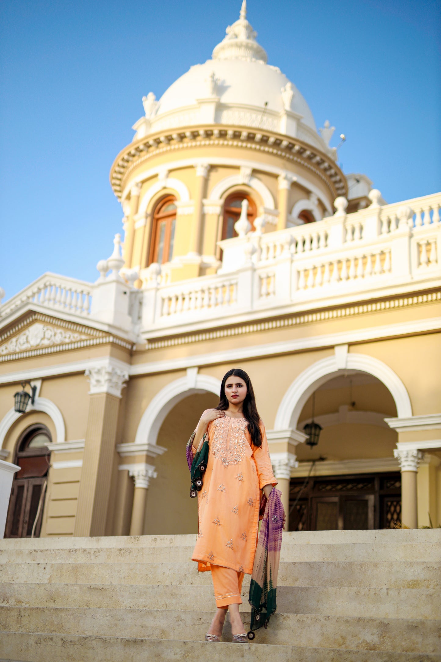Shabnam Adaa - Peach Gotta Embellished 3-Piece Suit with Tie-Dye Dupatta